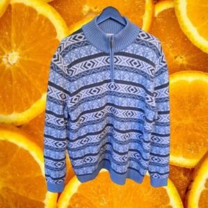 L.L. Bean Sweater 1/4 Zip Blue/White/Black‎ Size Large